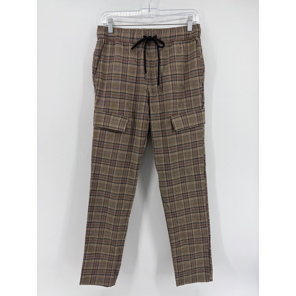 PacSun Womens Small Brown Plaid Cargo Pants Drawstring Slim Tapered Utility